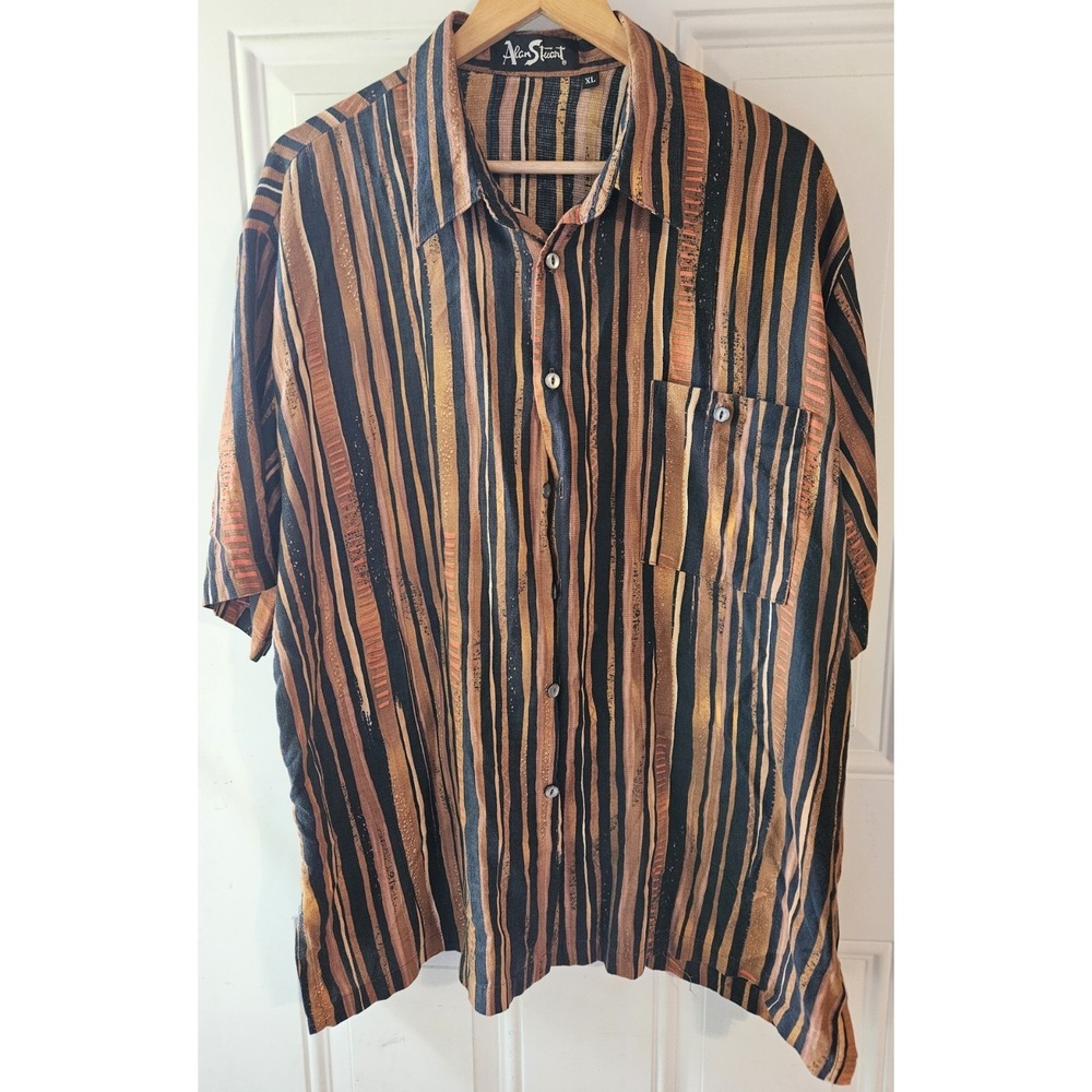 Alan‎ Stuart Vintage Abstract Striped Button Front Shirt Women's XL Brown...